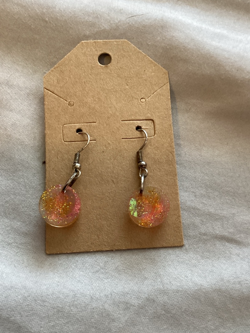 Pink and Gold Glitter Resin Drop Earrings with Fishhook Wires